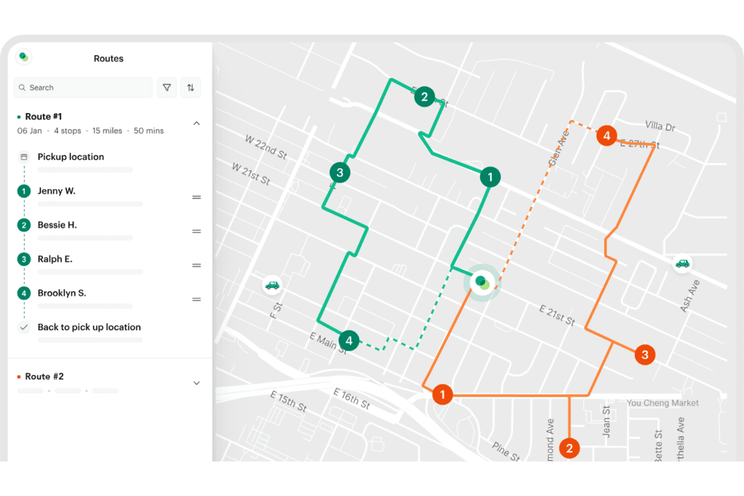 Shipday delivery software showing a route map.