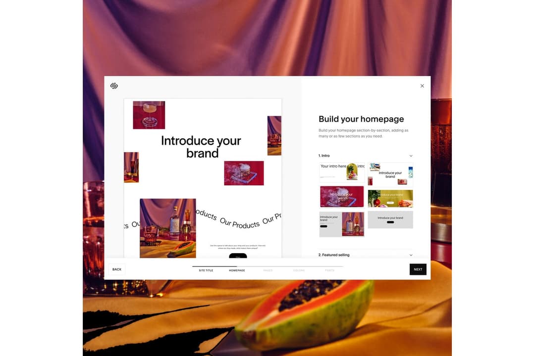 Squarespace lets users build homepages section-by-section with visual templates.