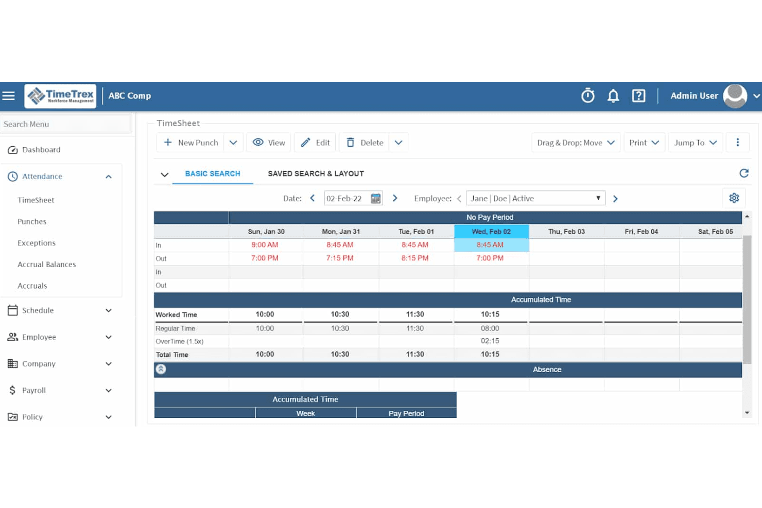 TimeTrex screenshot
