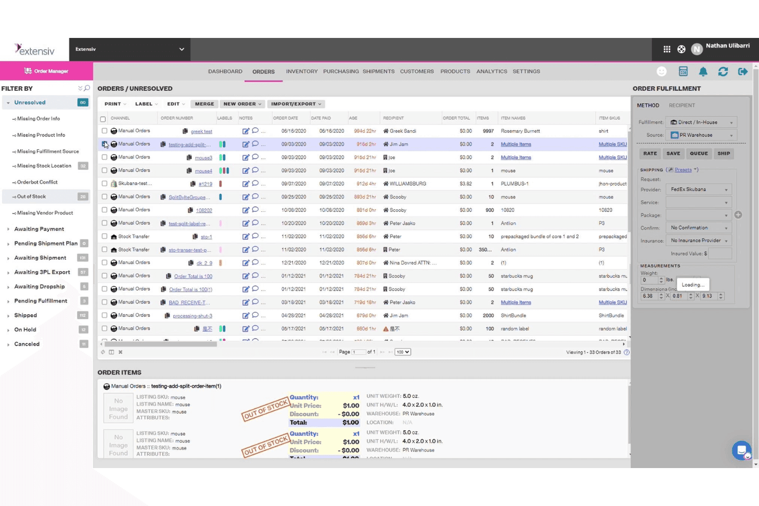 Jungle Scout Inventory Manager viser en produktliste med genbestillingsstatus og datoer.