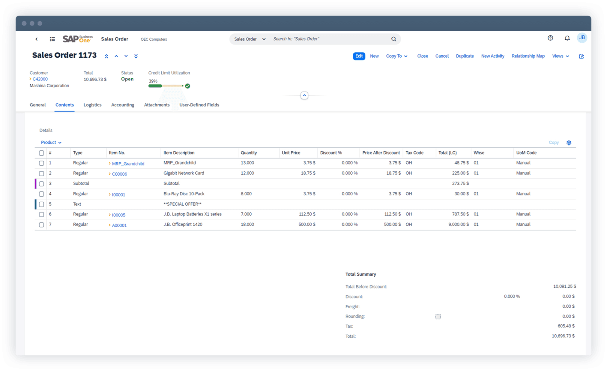 SAP Order Management screenshot