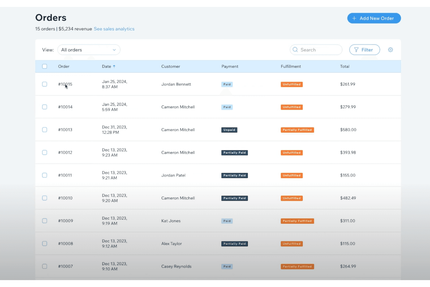 Wix eCommerce screenshot