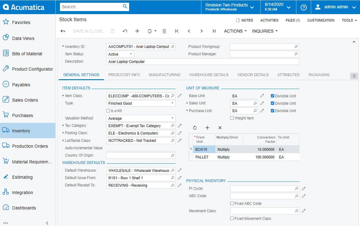 Acumatica screenshot
