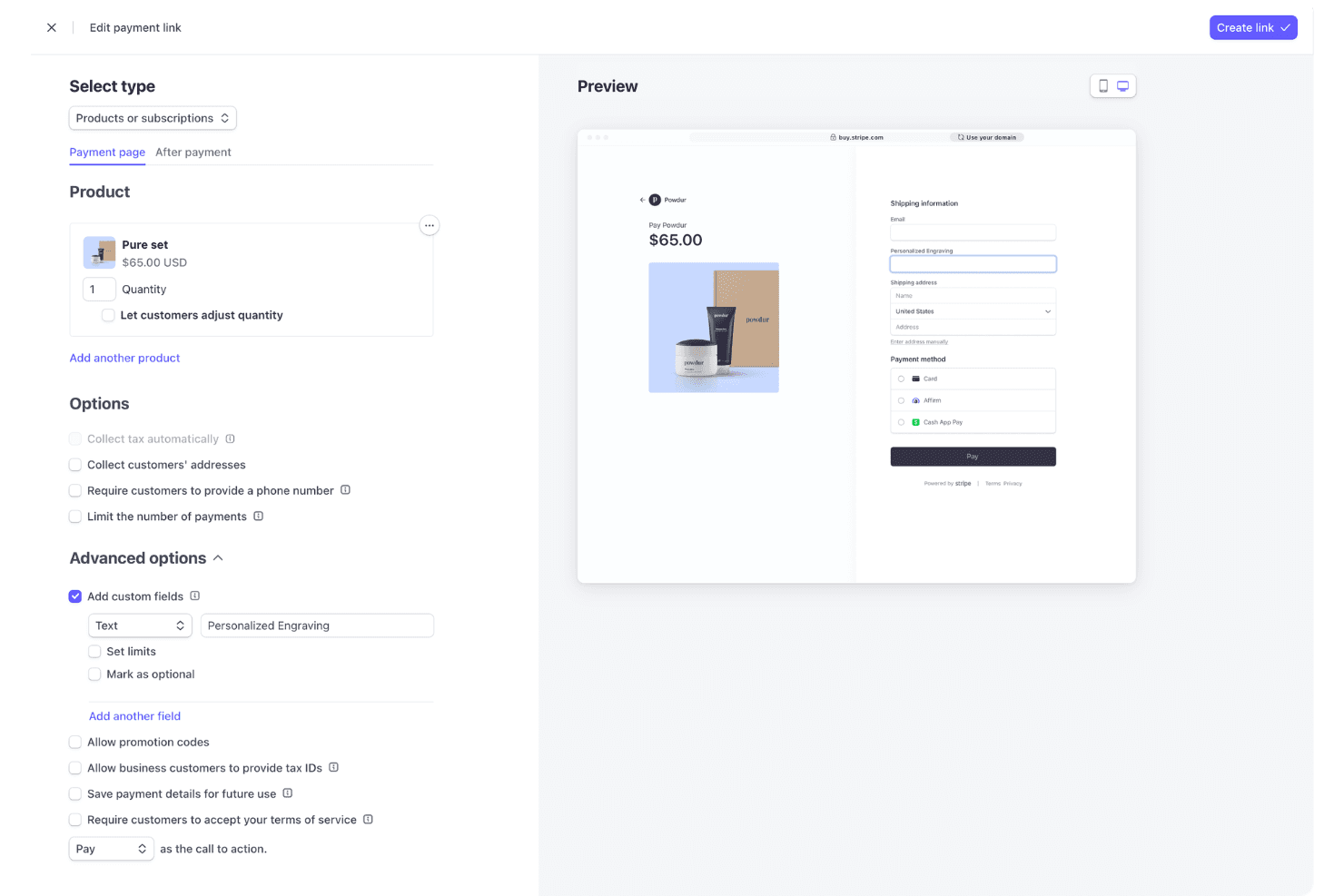 Stripe screenshot