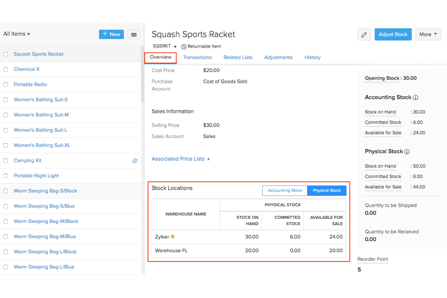 Zoho Inventory screenshot
