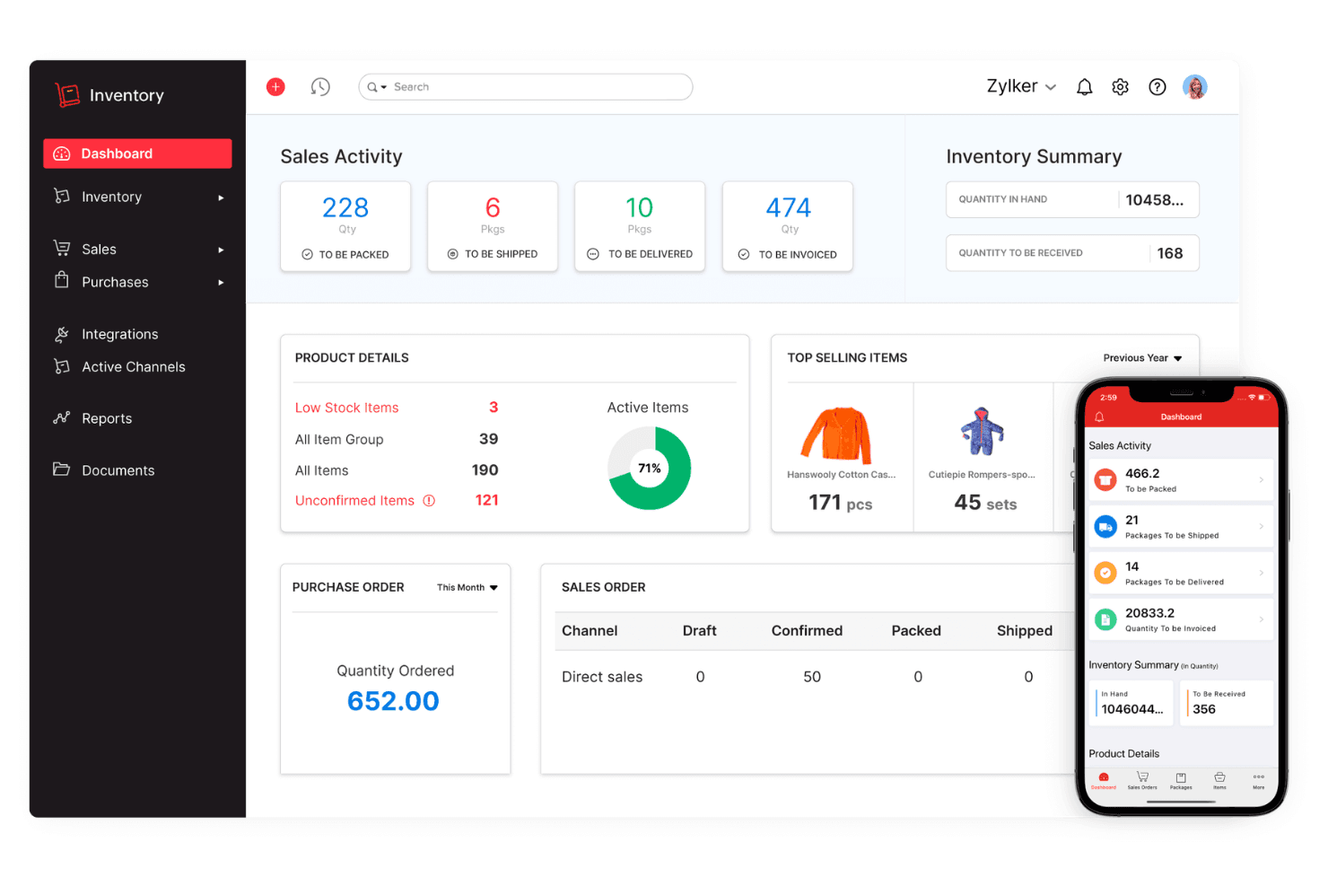 Zoho Inventory tracks stock, orders, and warehouses efficiently.