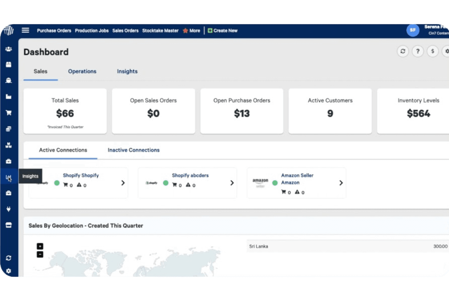 Cin7 Omni centralizes inventory, orders, and stock tracking across sales channels.