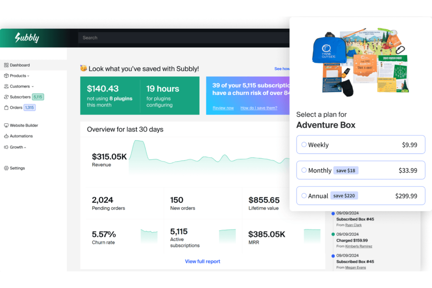 Subbly helps businesses manage subscription boxes and recurring billing.