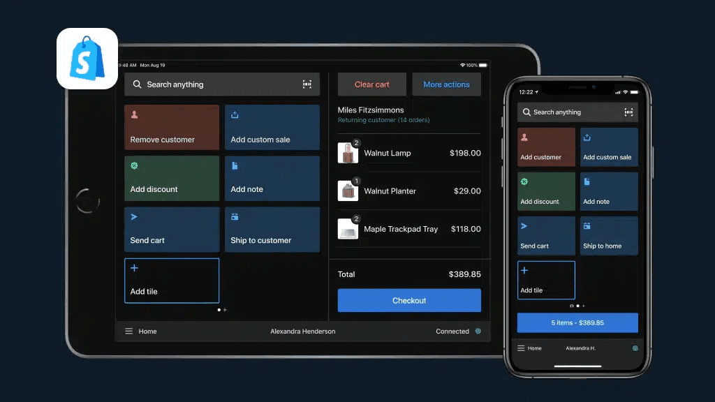 I like how Shopify POS's task management interface provides an intuitive platform, on both iPad and iPhone (as pictured), for managing such tasks as inventory management, order fulfillment, and customer support.