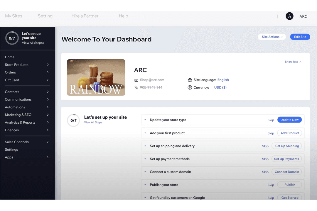 Wix eCommerce guides you step by step to launch and manage your store.