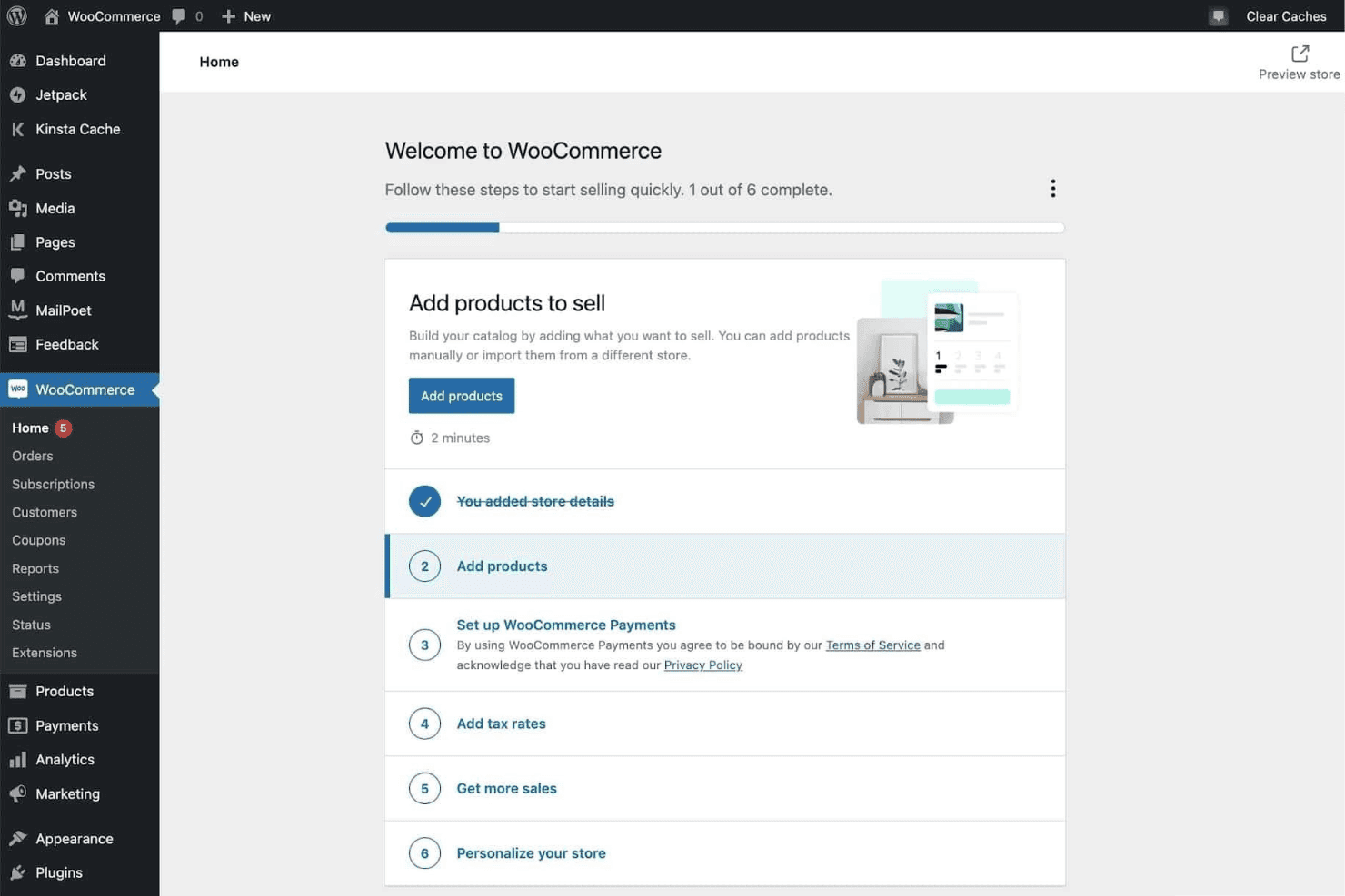 WooCommerce interface