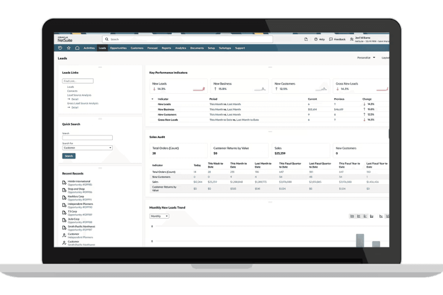 NetSuite Leads dashboard