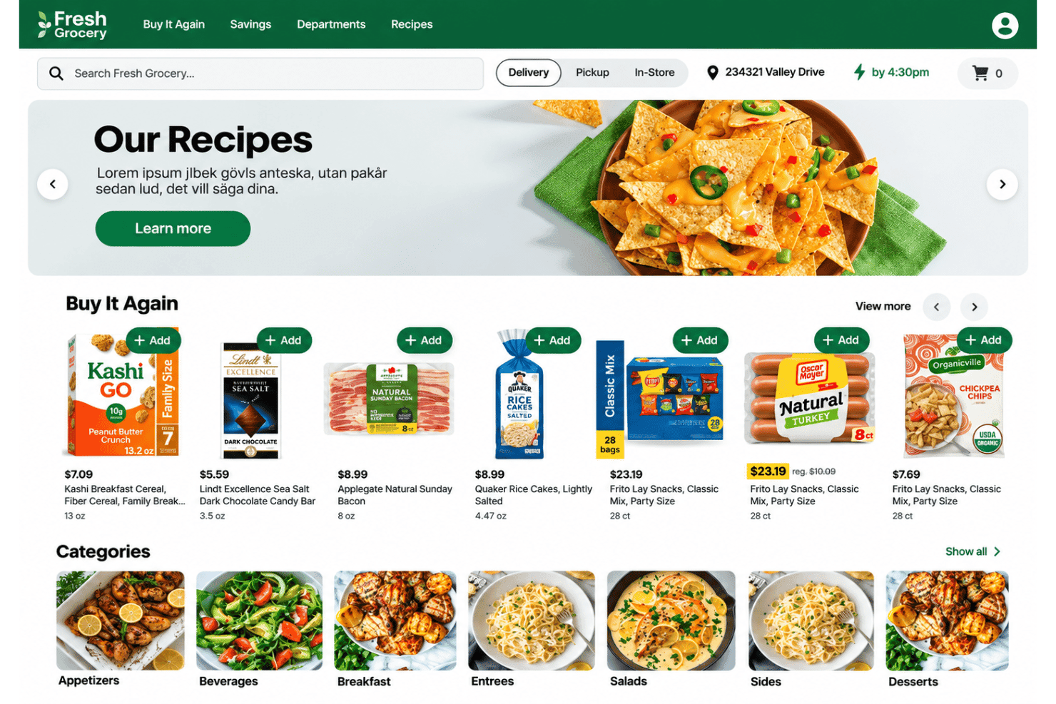 Instacart Storefront shoppable recipe with ingredients added to cart.