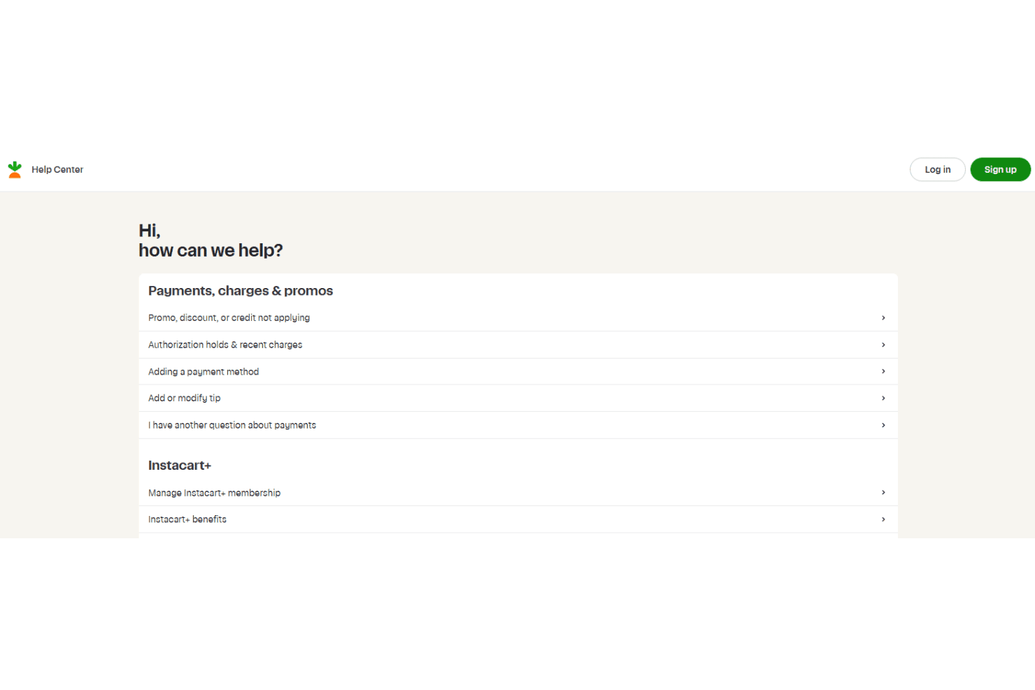 Instacart Storefront support with chat, email, and help resources.