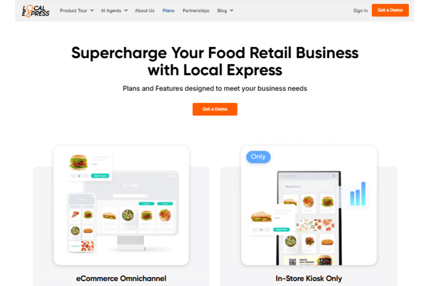 Local Express pricing packages for ecommerce, prepared food, and kiosks.