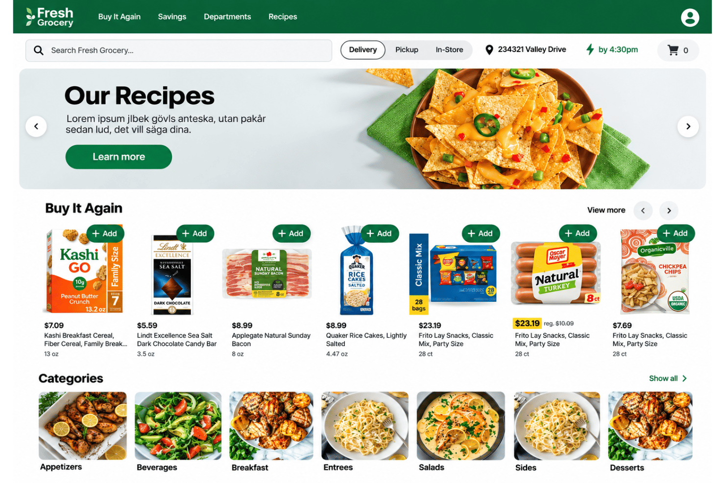 Instacart Storefront shoppable recipe with ingredients added to cart.