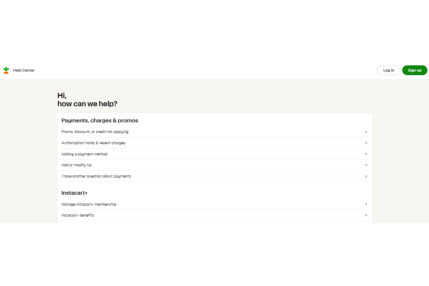 Instacart Storefront support with chat, email, and help resources.