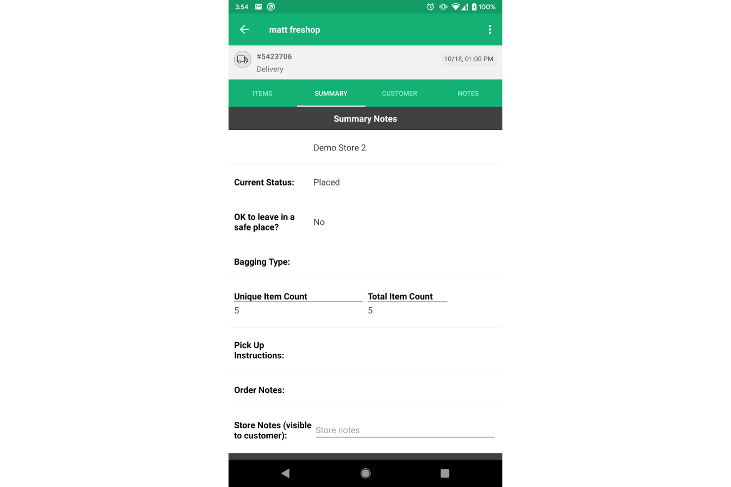 Freshop picking app with pick lists, substitutions, and item details.