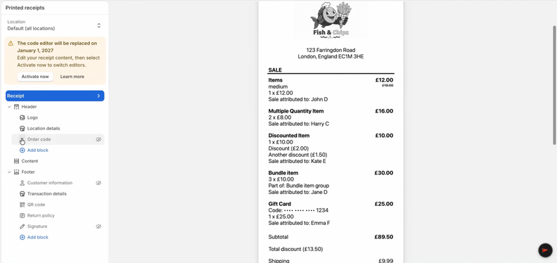 Shopify POS Adds Unified Printed Receipt Editor