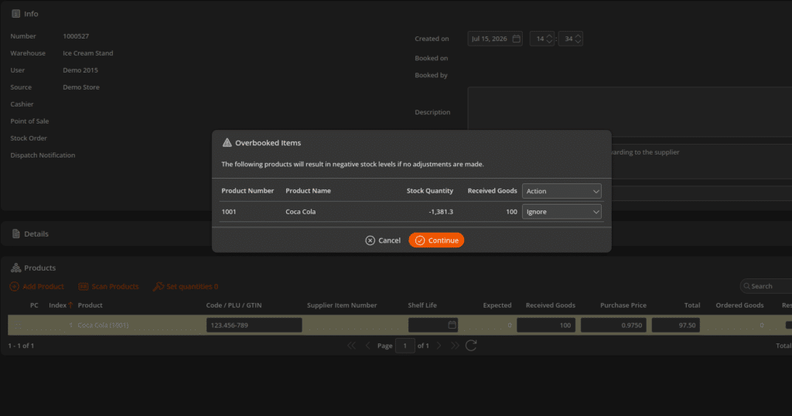 KORONA POS Hides Inactive Stock and Adds Items to Receipts