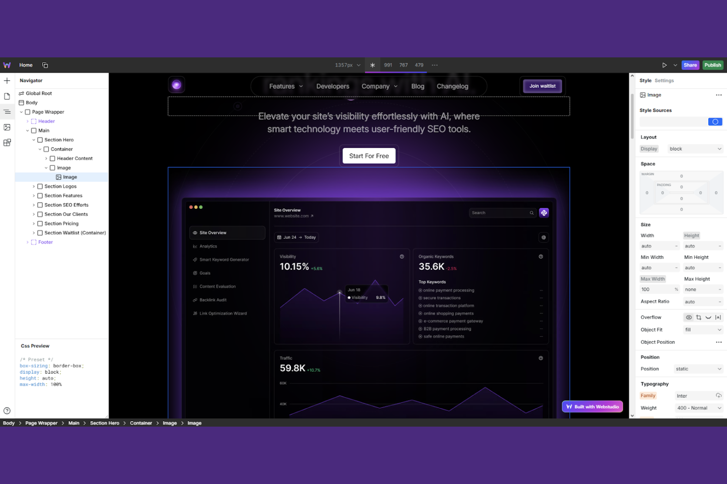 Webstudio screenshot - 10 meilleures alternatives à Webflow pour les sites de commerce électronique en 2026