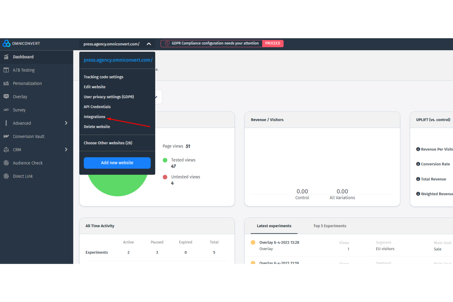 Omniconvert screenshot - 10 meilleurs logiciels d’optimisation du taux de conversion pour 2026