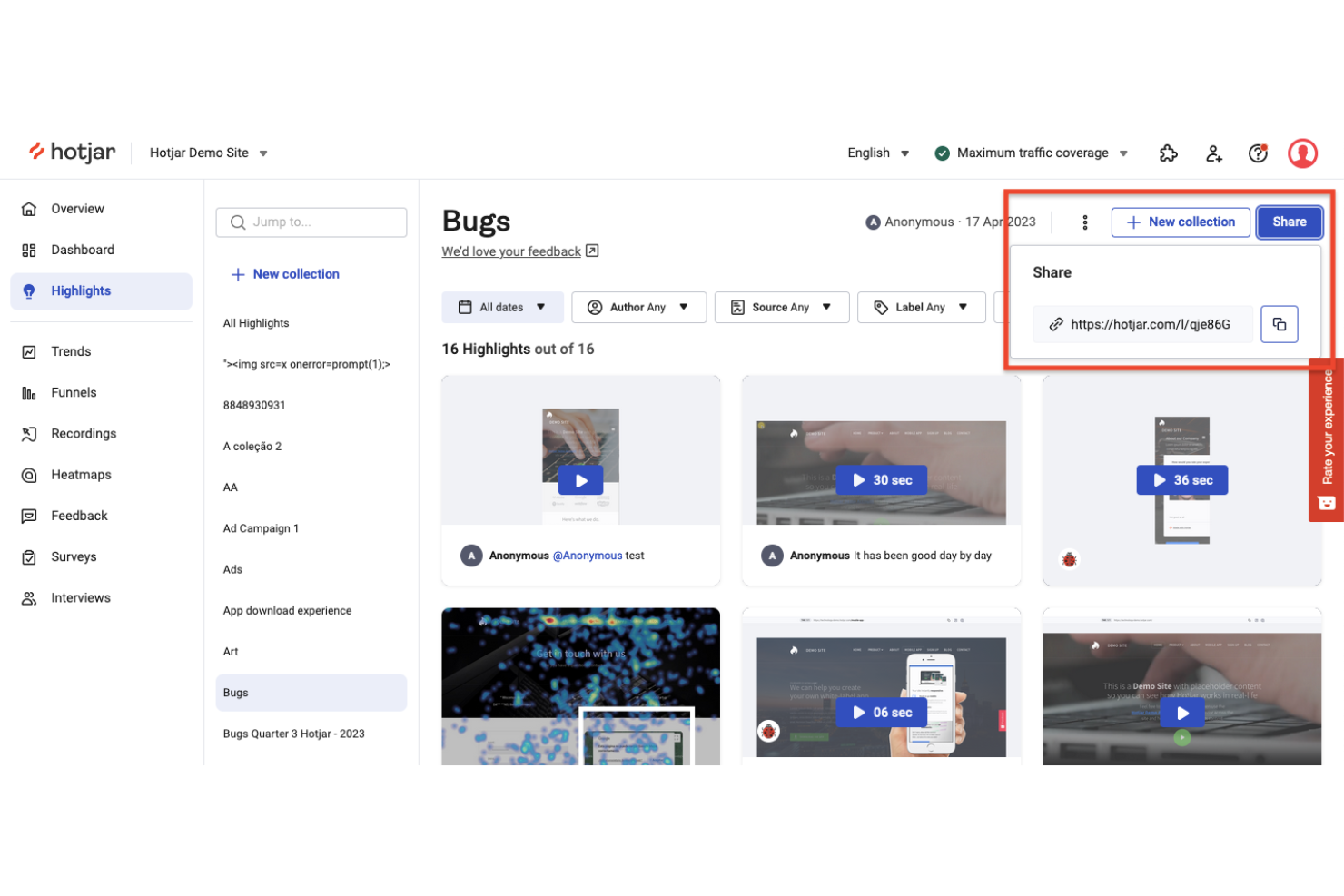 Hotjar screenshot - Die 10 besten Softwarelösungen zur Conversion-Rate-Optimierung für 2026