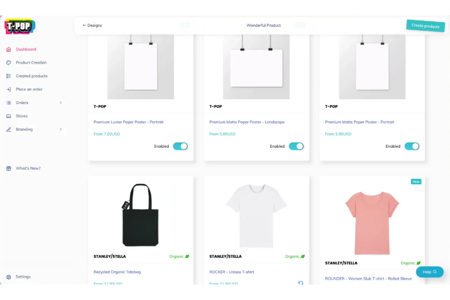 TPop screenshot - 10 beste Print-on-Demand-Dienste im Jahr 2026