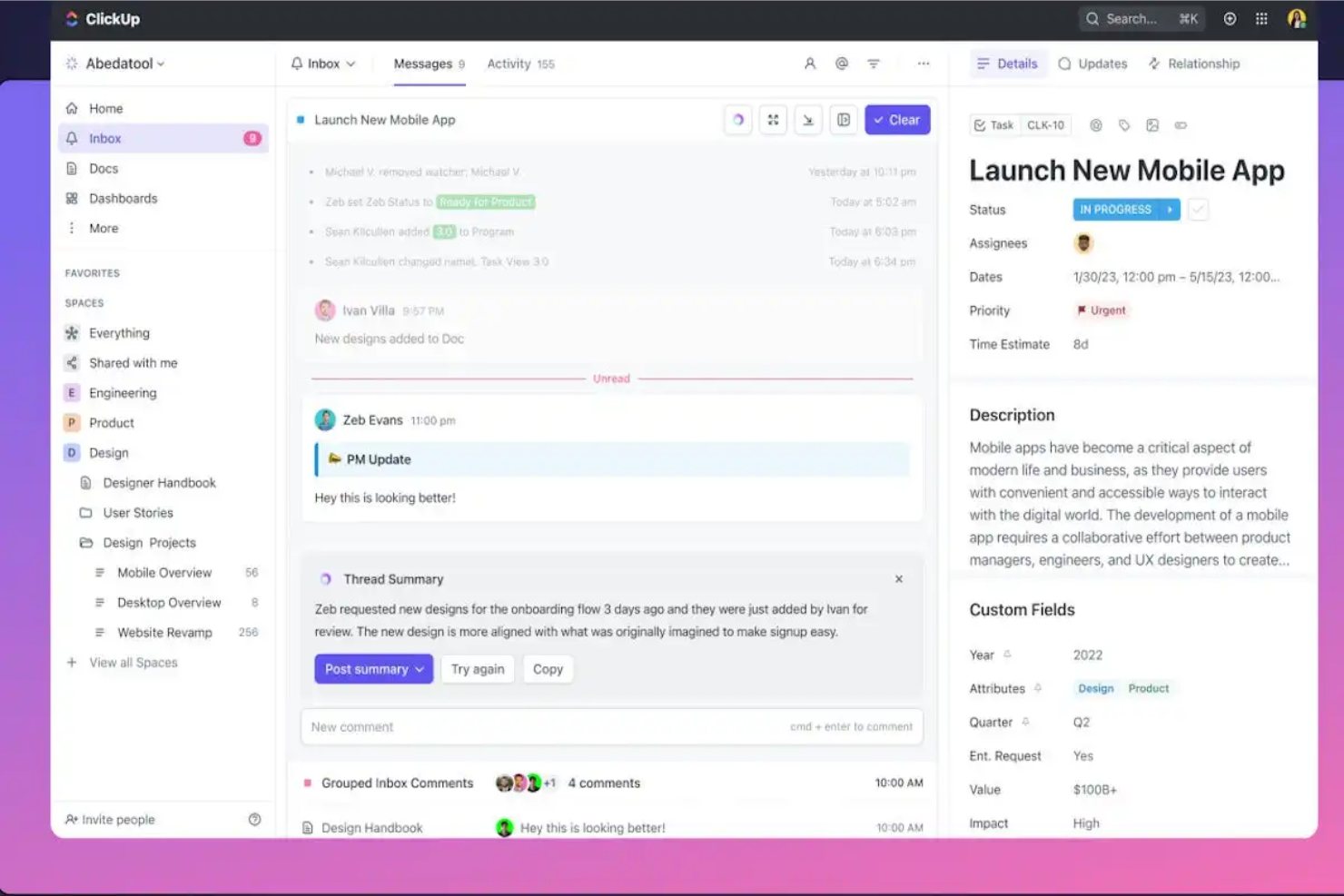 ClickUp screenshot - 10 Mejores Plataformas de Marketing de Contenidos para Ecommerce en 2026