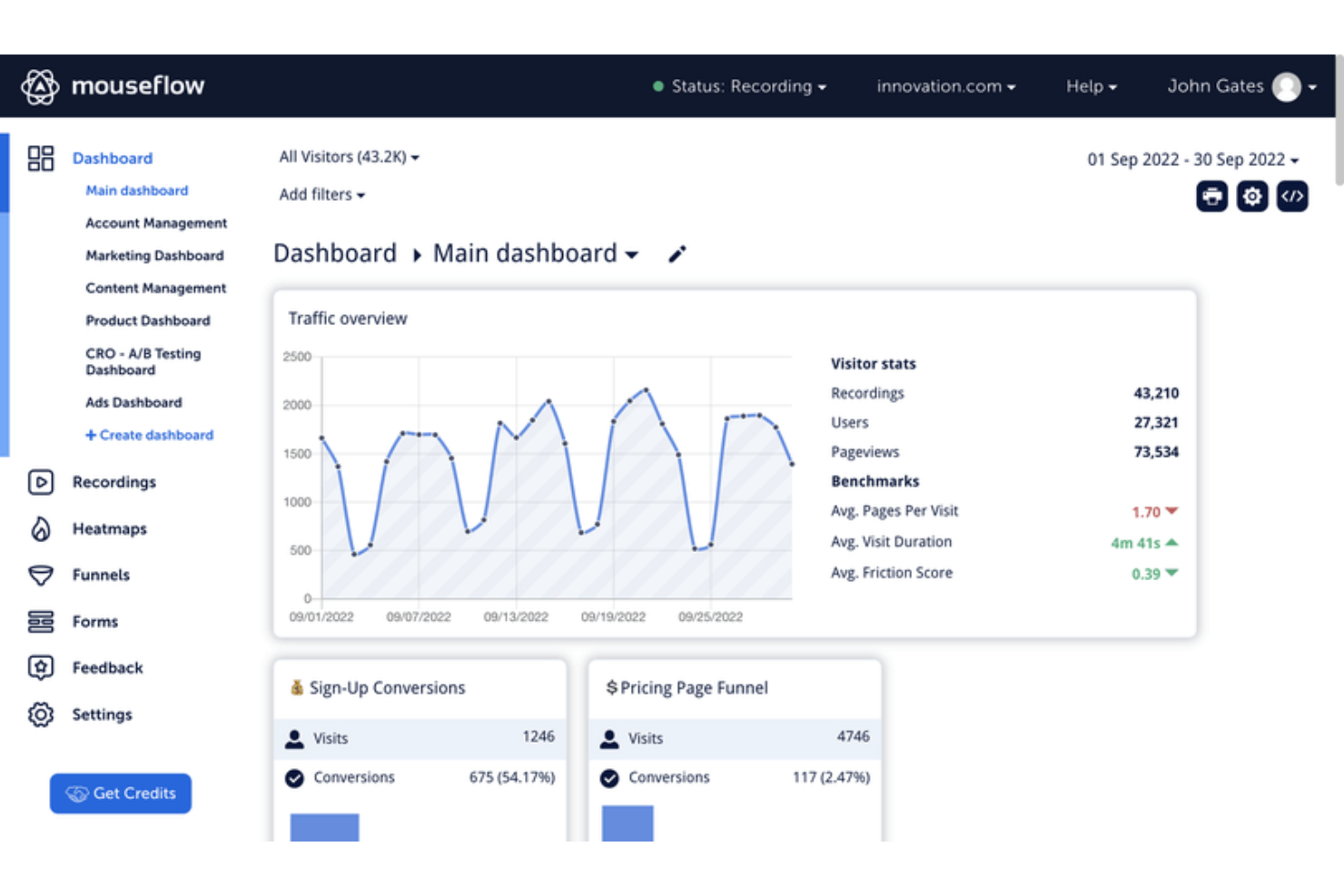 Mouseflow screenshot - 10 meilleurs logiciels d’optimisation du taux de conversion pour 2026