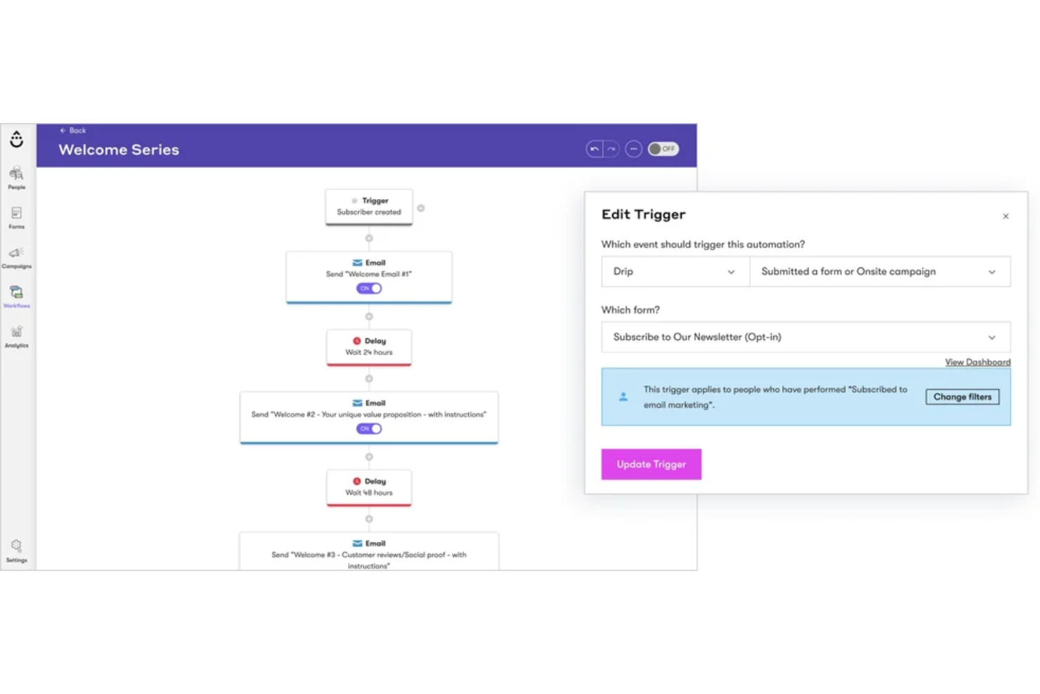 Drip screenshot - 15 Mejores Alternativas a AWeber para 2026 con Principales Características y Beneficios