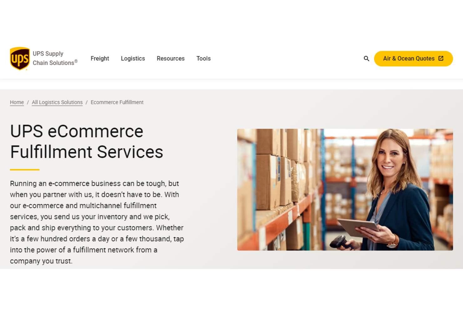 UPS Supply Chain Solutions screenshot - 10 Mejores Servicios de Logística para Startups en 2026
