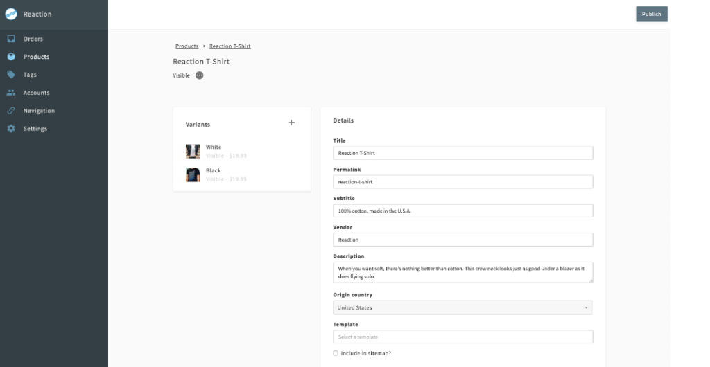 Reaction Commerce screenshot - Le 10 migliori piattaforme ecommerce open source nel 2026