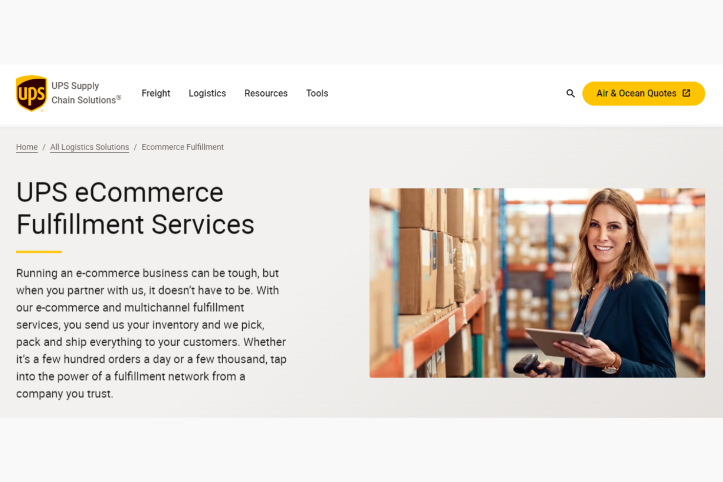 UPS Supply Chain Solutions screenshot - 10 Mejores Servicios de Cumplimiento en Estados Unidos para 2026