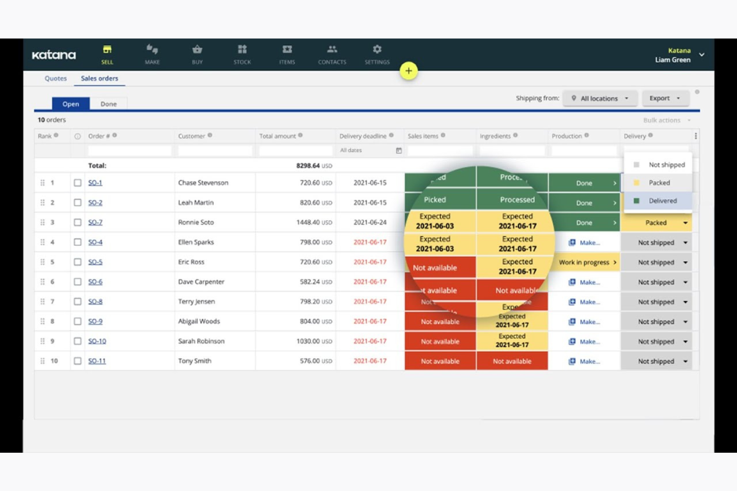 Katana screenshot - 10 mejores programas de contabilidad con gestión de inventario 2026