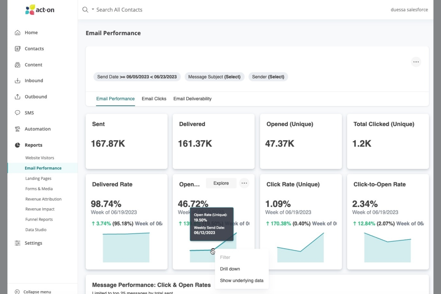 Act-On screenshot - Le 10 migliori alternative a HubSpot Marketing nel 2026