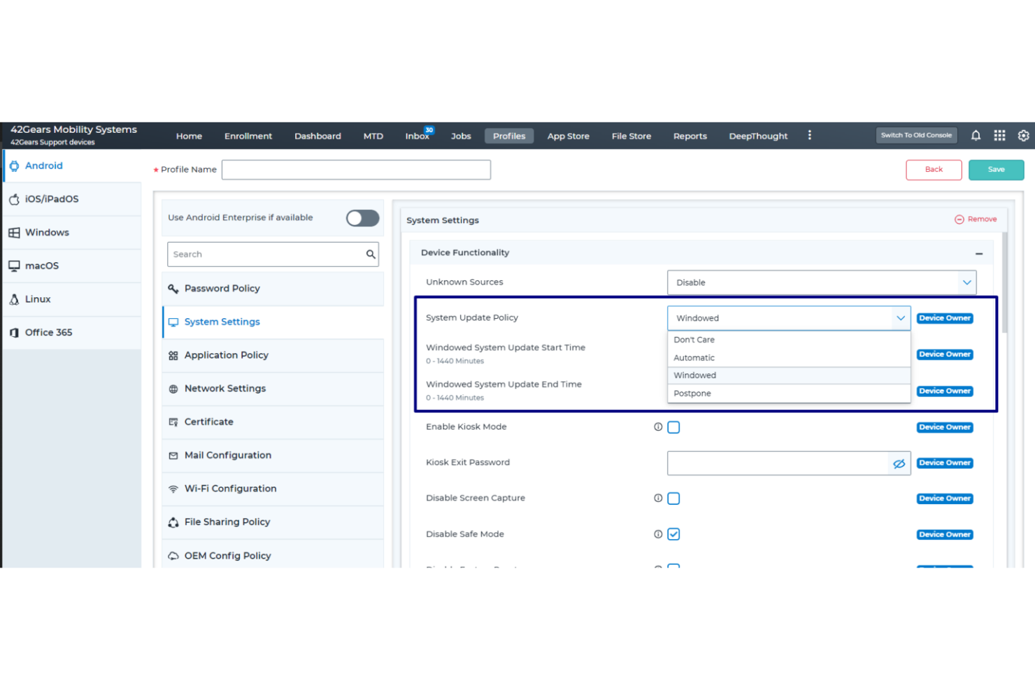 42Gears screenshot - I 10 migliori strumenti di gestione degli endpoint per il retail nel 2026