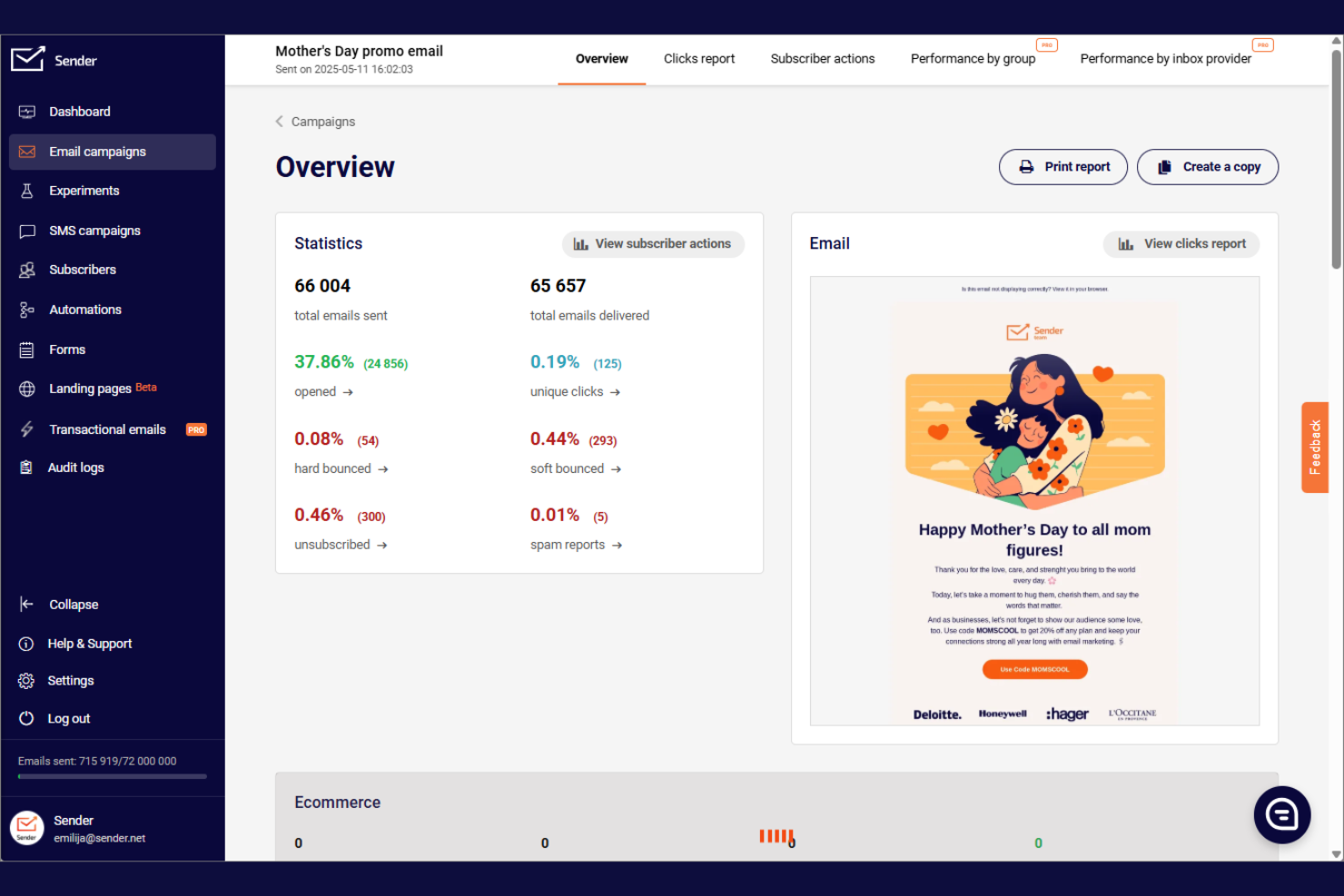 Sender screenshot - 10 Migliori Strumenti Gratuiti di Marketing per l’E-commerce nel 2026