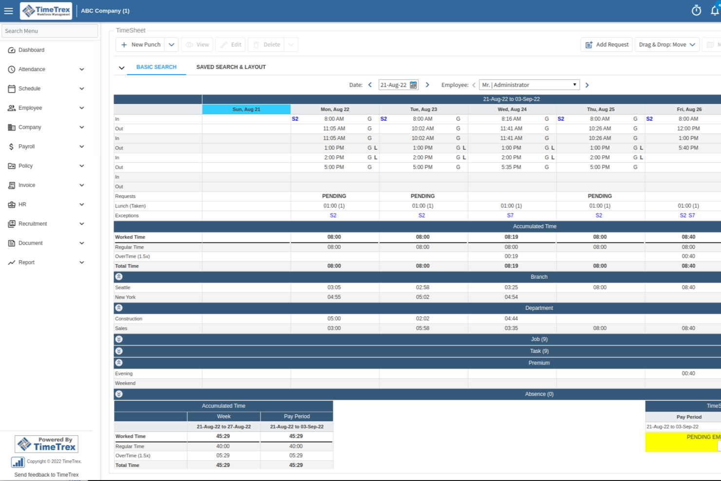 TimeTrex screenshot - I 10 Migliori Software di Gestione della Forza Lavoro nel Settore Retail nel 2026