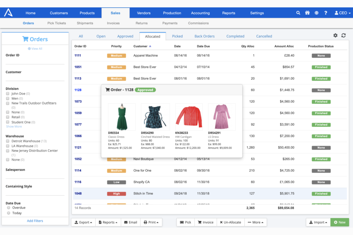 ApparelMagic screenshot - I 10 migliori software di gestione dell’abbigliamento nel 2026