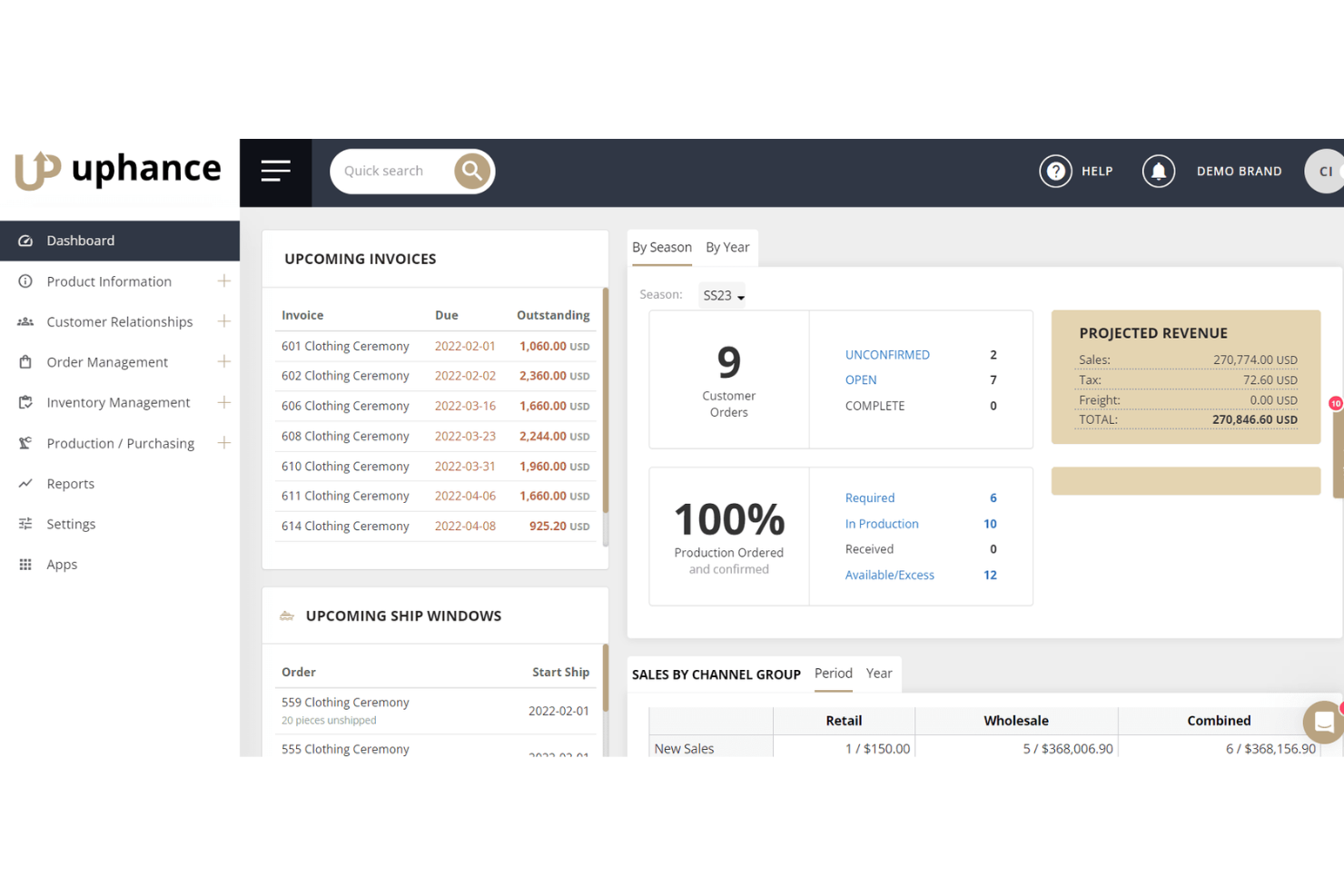Uphance screenshot - I 10 migliori software di gestione dell’abbigliamento nel 2026