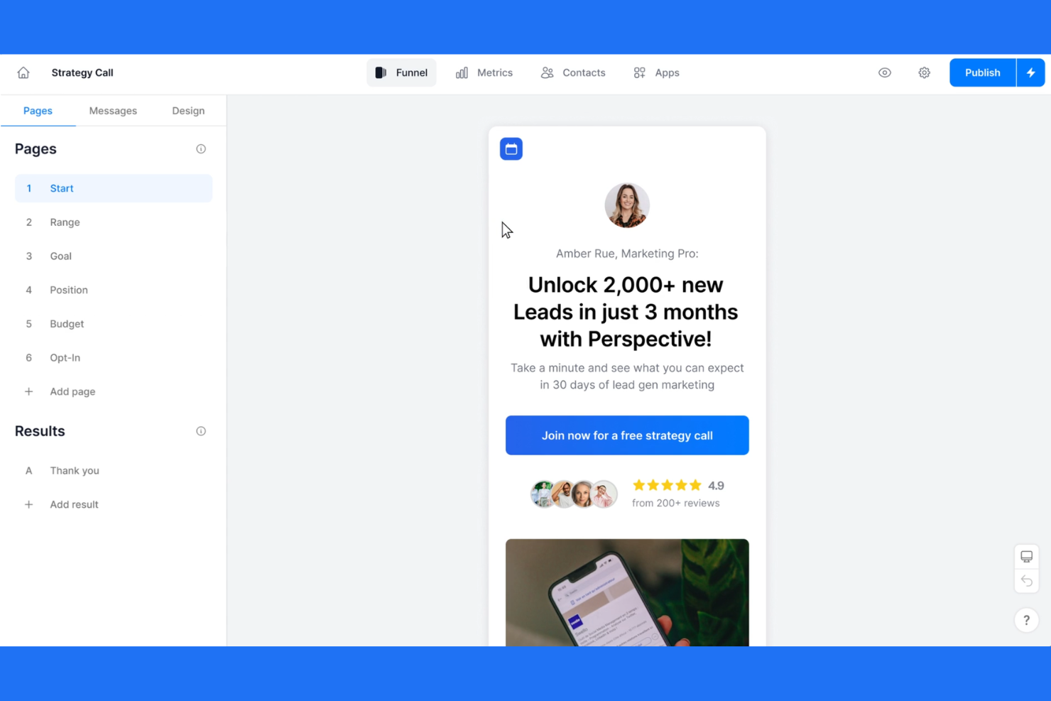 Perspective Funnels screenshot - 10 migliori alternative a Unbounce per il 2026