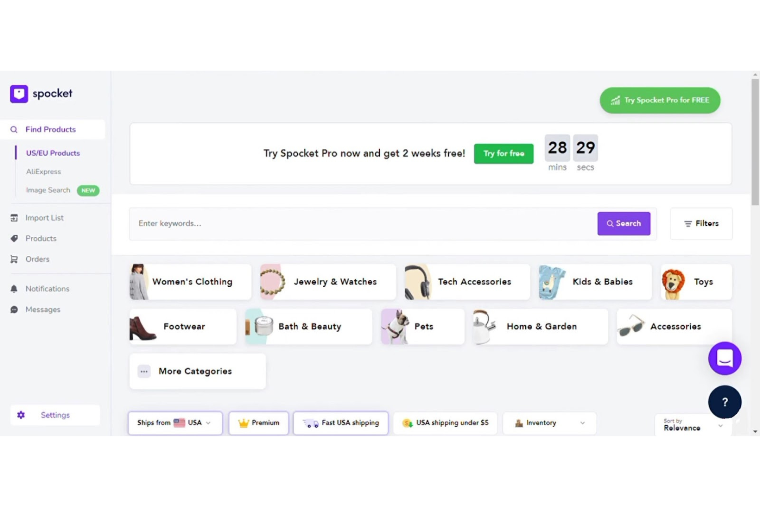 Spocket screenshot - 10 Mejores Software de Dropshipping para Vendedores en 2026