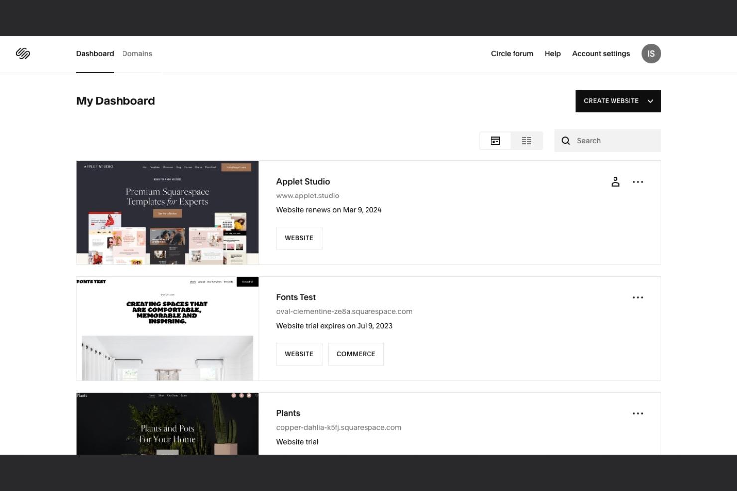 Squarespace screenshot - 13 mejores alternativas a Wix para 2026