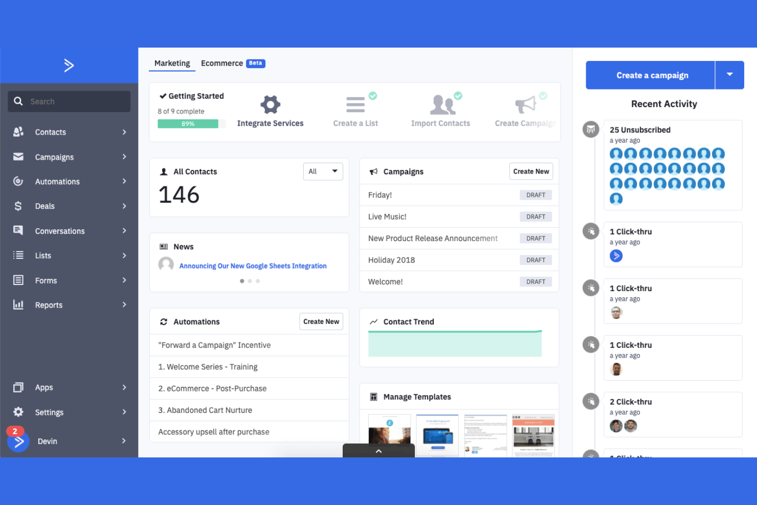 ActiveCampaign screenshot - 11 mejores alternativas a HubSpot CRM para 2026