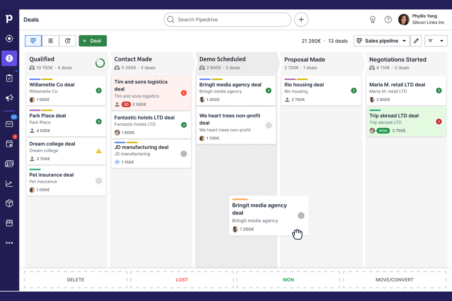 Pipedrive screenshot - Le 11 migliori alternative a HubSpot CRM per il 2026