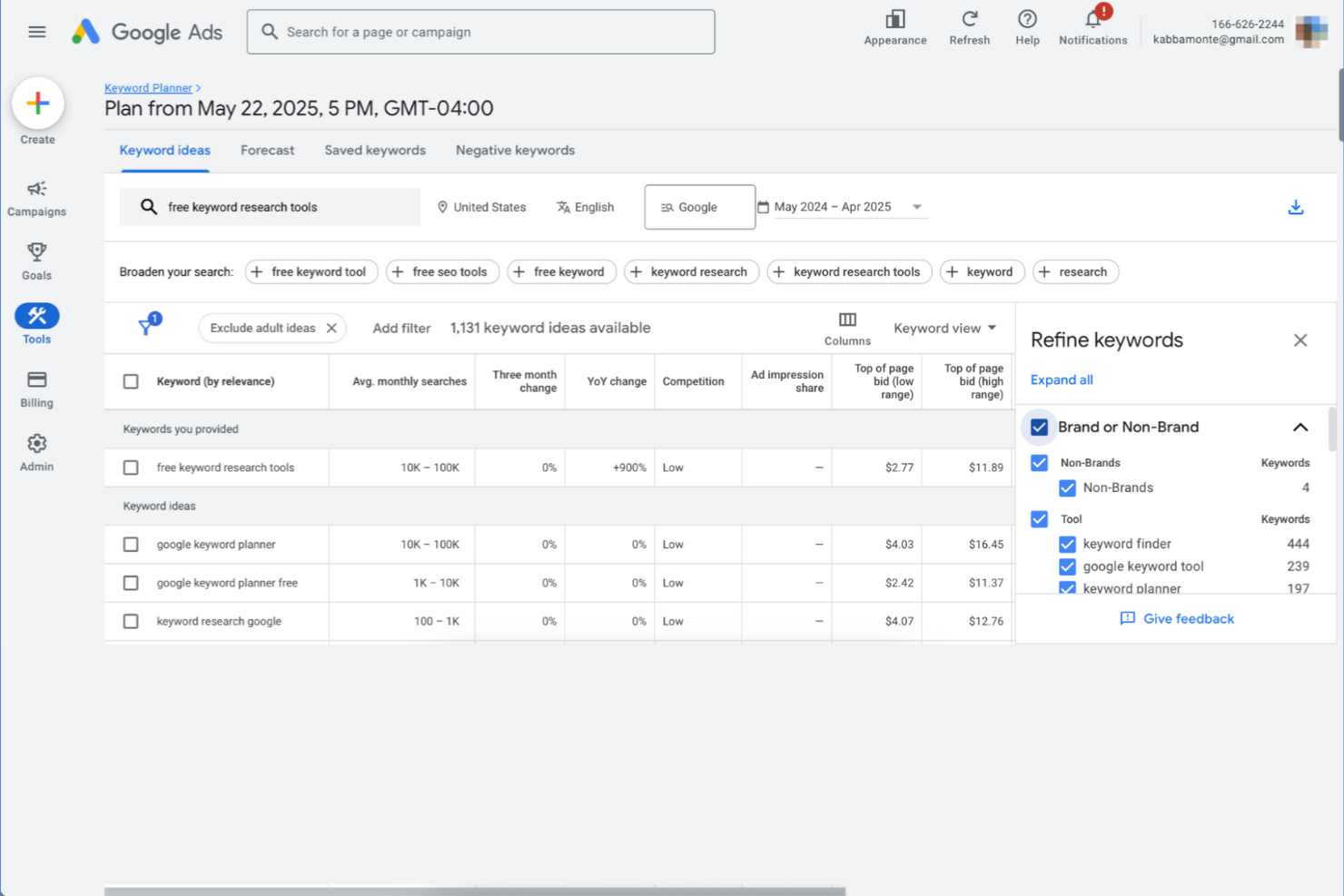Google Keyword Planner screenshot - 10 Mejores Herramientas SEO para Comercio Electrónico en 2026
