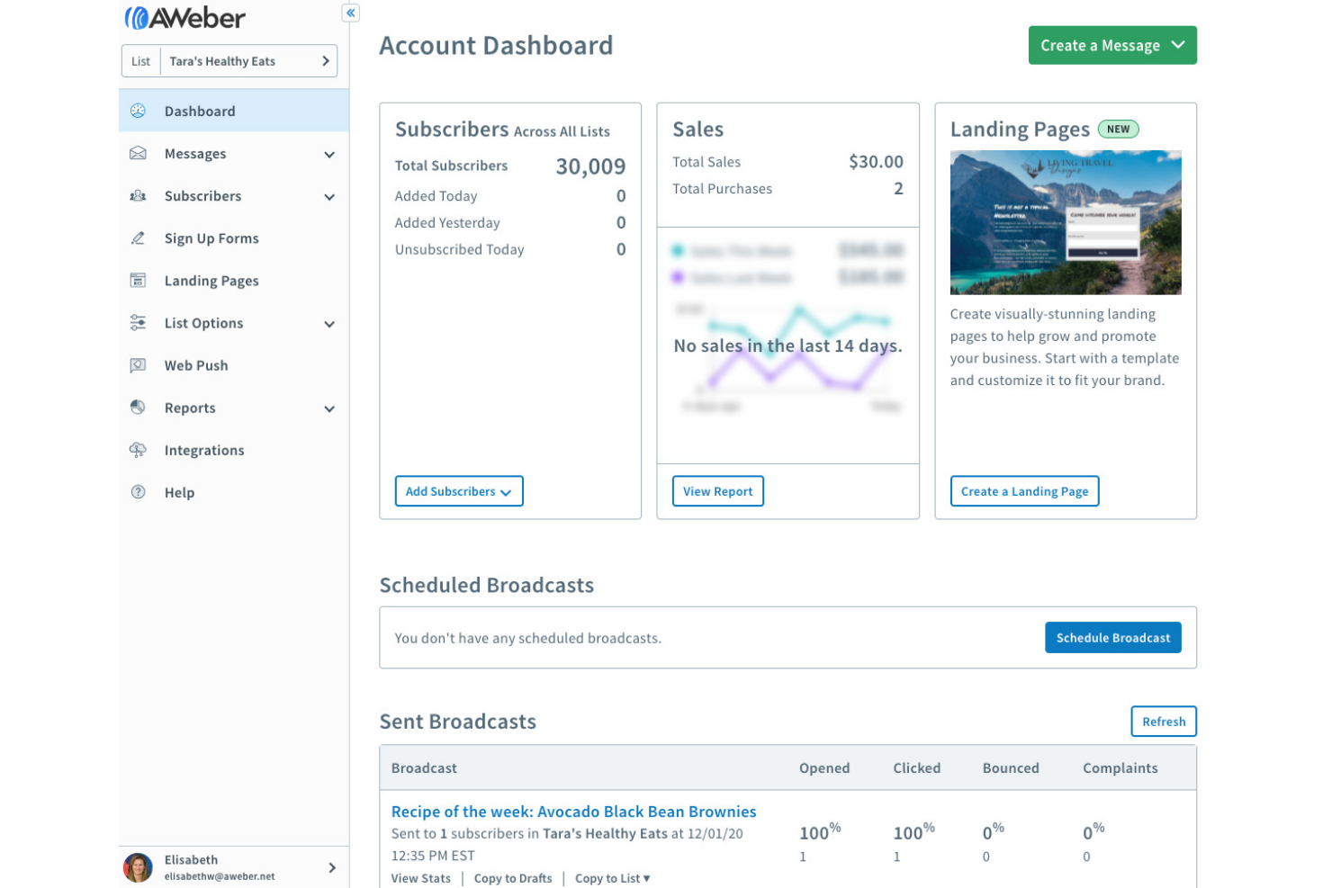 AWeber screenshot - 10 Migliori Alternative a Mailchimp per il 2026