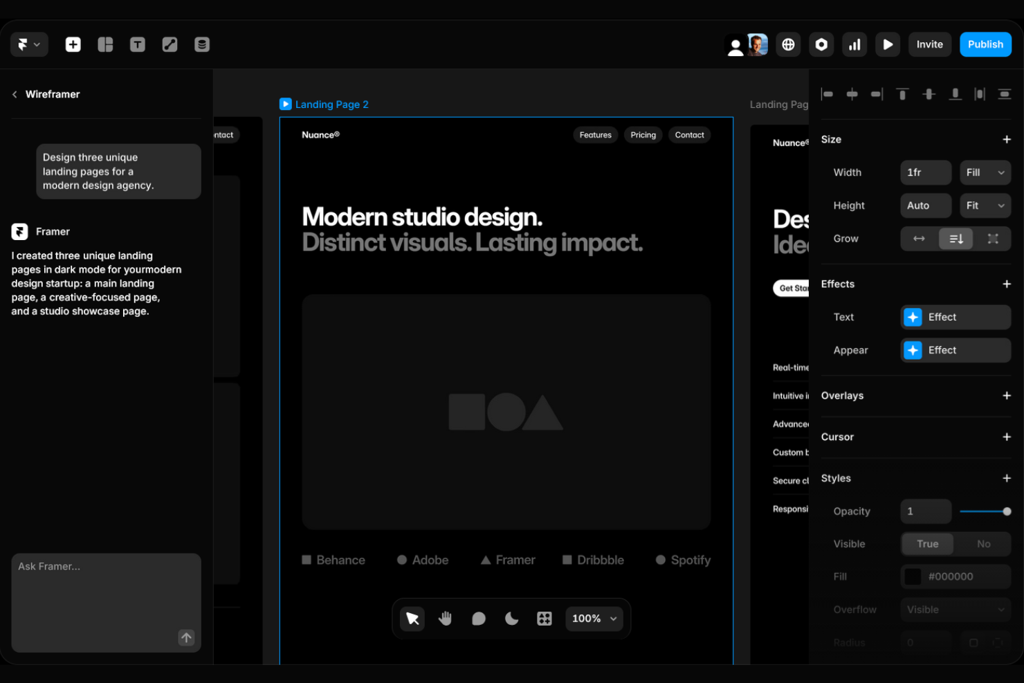 Framer screenshot - 10 alternative a Wix per il 2026