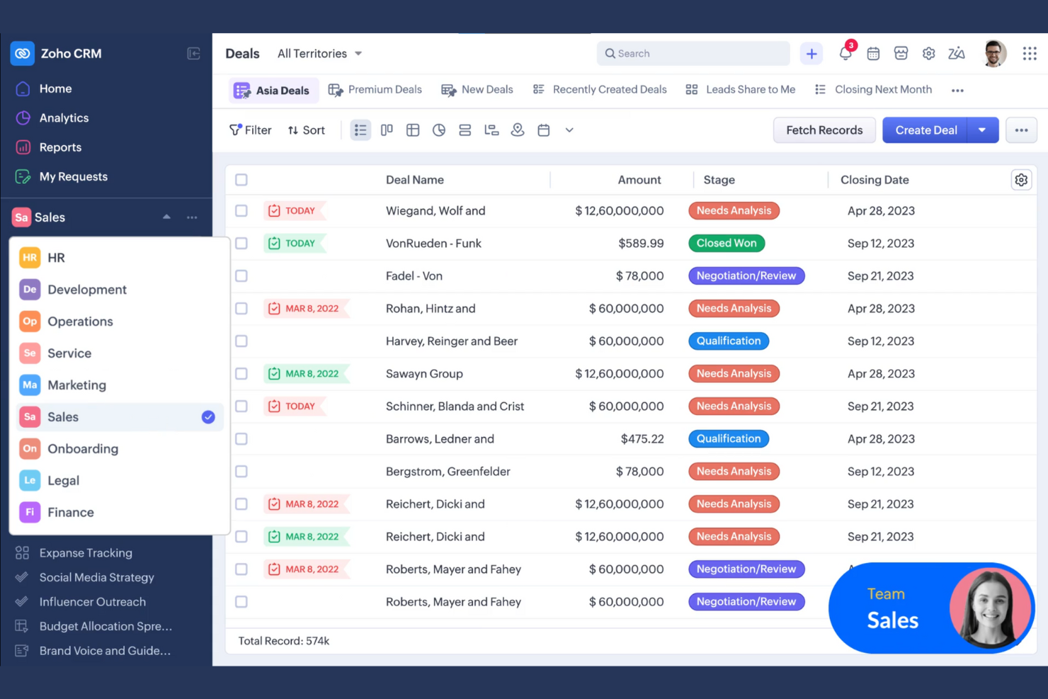 Zoho CRM screenshot - 10 migliori alternative a HubSpot CRM per il 2026